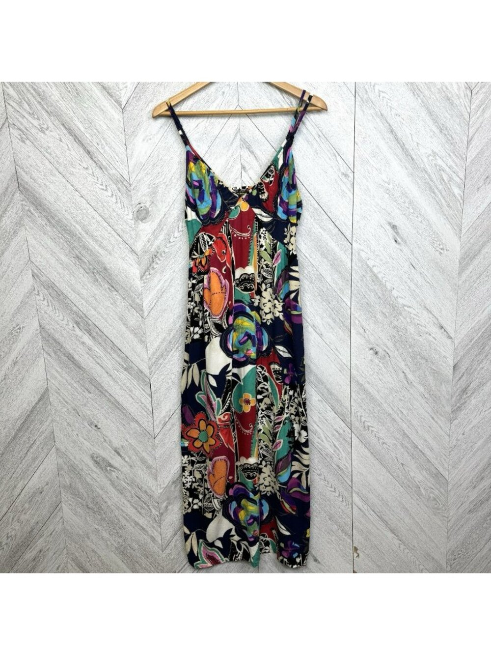 Jams World Rain Rose Summer Maxi Dress Womens Size Large Floral Spaghetti Straps